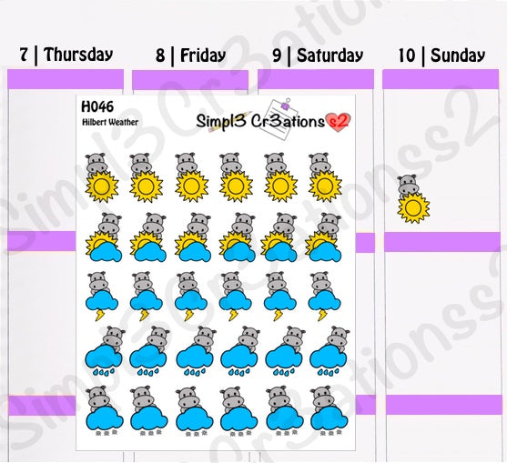 H046 | Hilbert The Hippo With Weather Icon Sticker Sheet (7467792597061)