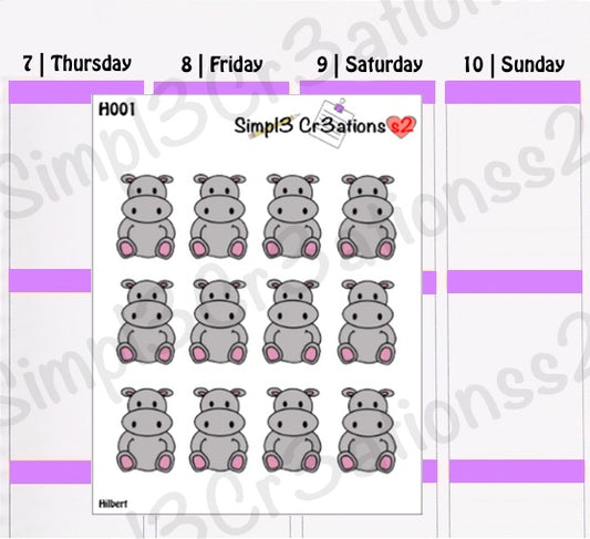 H001 | Hilbert The Hippo Sticker Sheet (4622336884805)