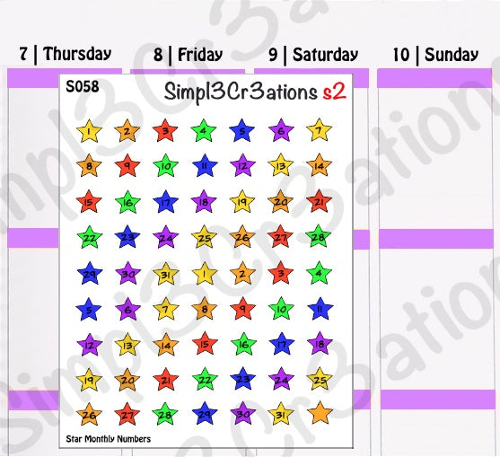 S058 | Star Monthly Date Covers Sticker Sheet (4333062357061)