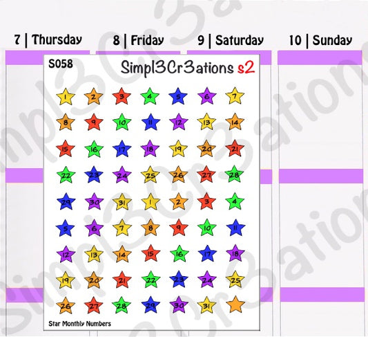 S058 | Star Monthly Date Covers Sticker Sheet (4333062357061)