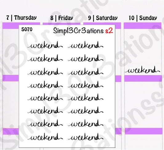 S070 | Weekend Script Sticker Sheet (4335553773637)