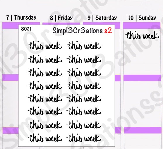 S071 | This Week Script Sticker Sheet (4335554035781)