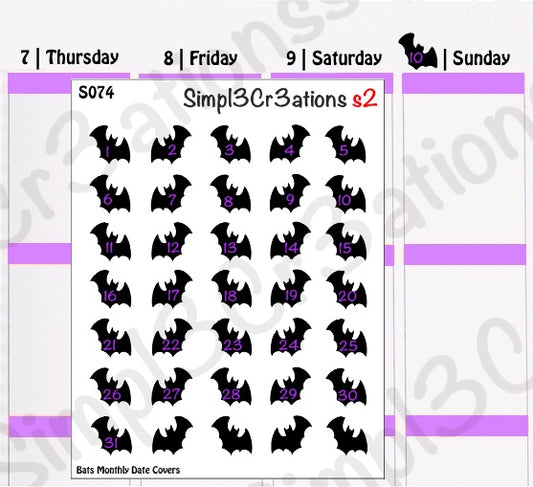 S074 | Bats Monthly Date Covers Sticker Sheet (4337143414853)