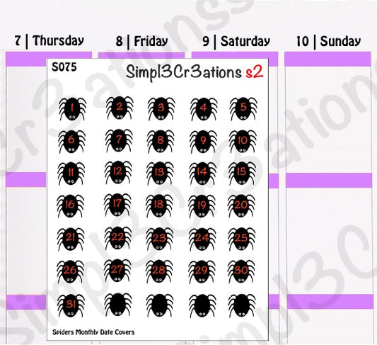 S075 | Spiders Monthly Date Covers Sticker Sheet (4337137352773)