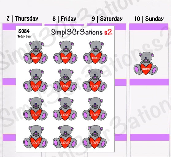 S084 | Teddy Bear With Heart Sticker Sheet (4480737542213)