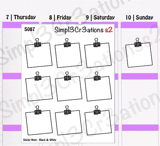 S087 | Sticky Note With Grey Bulldog Clip Sticker Sheet (4480753074245)