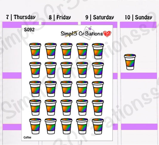 S092 | Coffee Sticker Sheet With Ombre Rainbow (4530920325189)