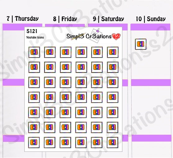 S121 | Social Media Icons (YT) Sticker Sheet (4620302057541)