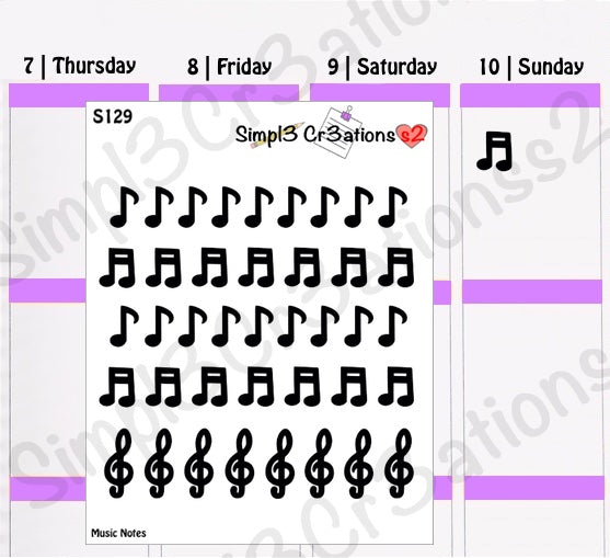 S129 | Musical Notes Sticker Sheet (4620310511685)