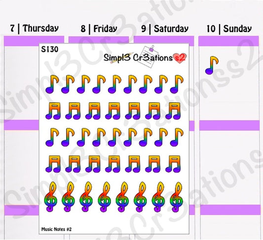 S130 | Musical Notes (Ombre) Sticker Sheet (4620310806597)