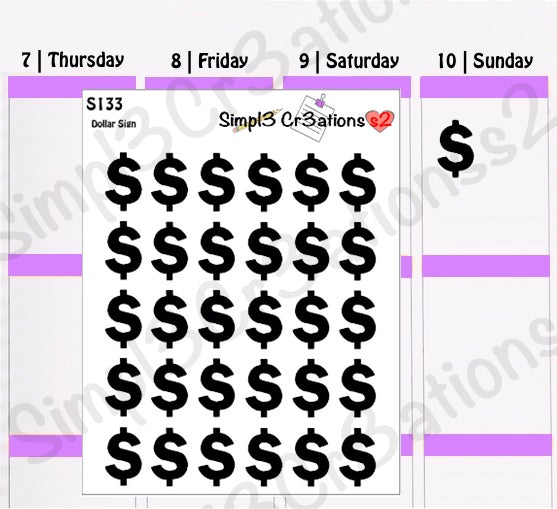 S133 | Dollar Sign Sticker Sheet (4620311494725)